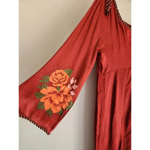 NWD Farm Rio x Anthropologie One-Shoulder Printed Satin Jumpsuit Sz M Red 9D404 - Picture 6 of 13